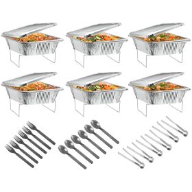 36Pcs Disposable Chafing Dish Buffet Set Food Warmers For Party Buffet Server Catering Supplies With Covers Utensils Half Size Food Pans For Part (Color: Silver)
