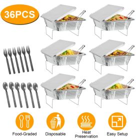 36Pcs Disposable Chafing Dish Buffet Set Food Warmers For Party Buffet Server Catering Supplies With Covers Utensils Half Size Food Pans For Part (Color: AS  PIC)
